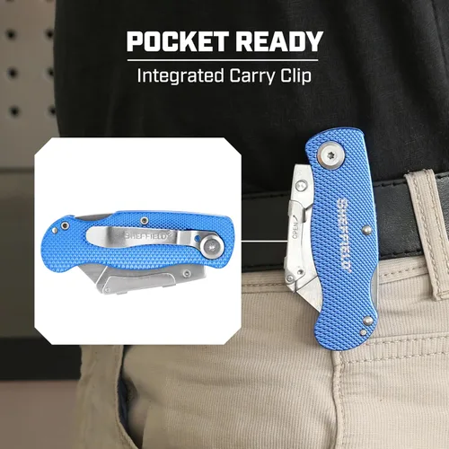 Vista 6 de Sheffield 12514 Cuchillo Utilitario Plegable Paquete de 3, Rellenos para Calcetines, Regalos para Hombres, Regalos para Papá, Hojas de Cuchillo