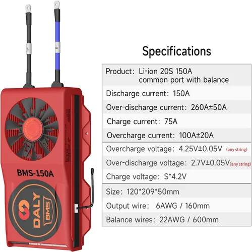 Vista 69 de DALY BMS 72V Li-ion 20S 30A Tablero de protección con cable de equilibrio de puerto común para panel solar autoconstruido, sistema de suministro