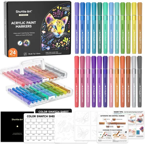 Vista 15 de Shuttle Art Rotuladores de pintura acrílica de doble tono, 120 colores, paquete de 60 bolígrafos de pintura acrílica para pintura de roca, cerámica