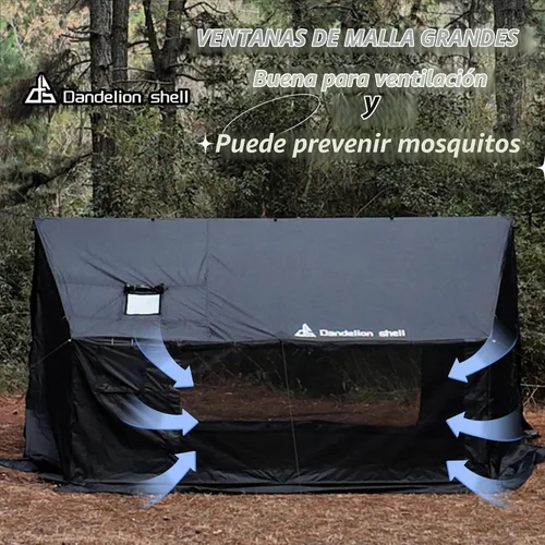 Vista 2 de Dandelion Shell Tienda de campaña caliente hamaca con gato de estufa y ventanas de malla de doble cara, tienda de campaña de pared espaciosa