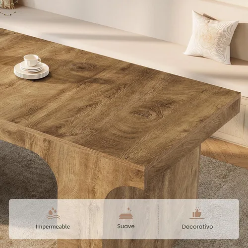 Vista 8 de Tribesigns Mesa de comedor grande de 71 pulgadas para 6-8, mesa de cocina de madera de granja con diseño arqueado, mueble rectangular de comedor