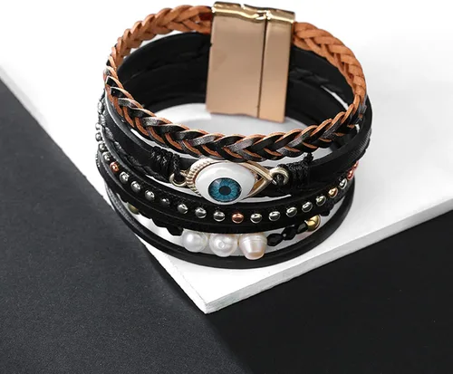 Vista 2 de Leather Wrap Bracelet Boho Cuff Bracelets for Women Teen Girls Cross Bracelet Fashion Jewelry Gifts for Her