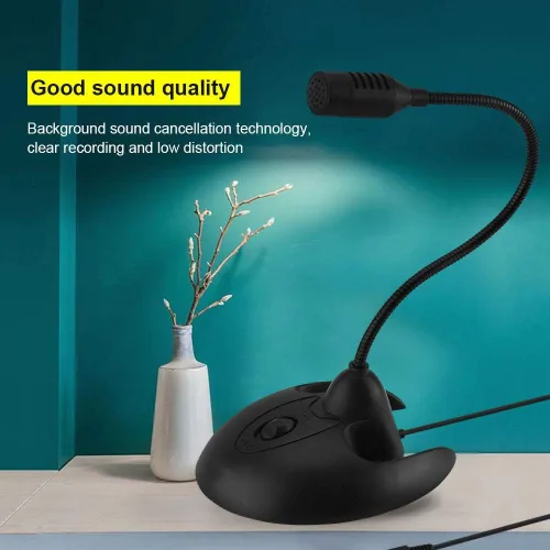 Vista 3 de Micrófono portátil, micrófono flexible de escritorio para karaoke estéreo para reuniones de oficina, chat de voz en línea, red de computadora (negro)