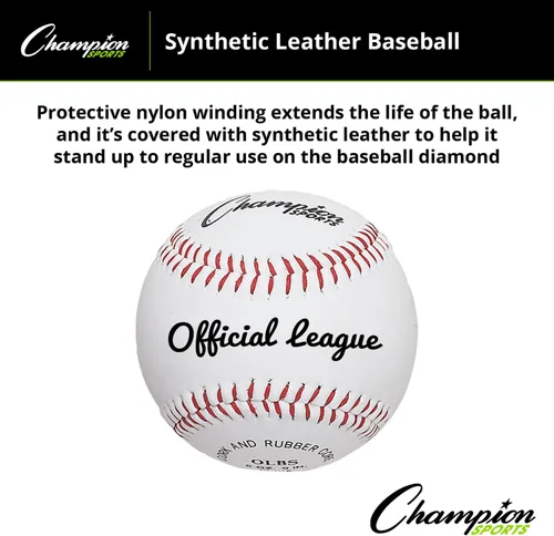 Vista 3 de Champion Sports Syntex Juego de béisbol de cuero: docena de pelotas de béisbol de cuero Syntex para interiores y exteriores, para entrenamiento