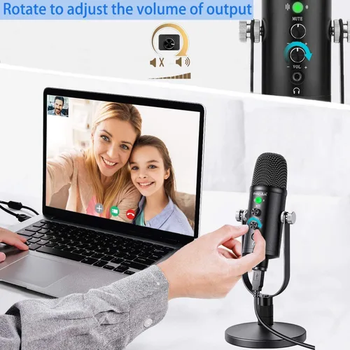 Vista 5 de Micrófono para podcast, kit de micrófono USB para teléfono, PC/Micro/Mac/Android, micrófono profesional de estudio Plug & Play con soporte