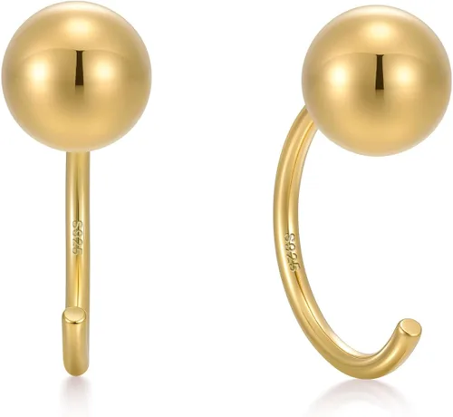 Vista 31 de CHIC & ARTSY Aretes de medio aro de plata de ley 925 para mujer, juego de aros pequeños con barra de bola, estrella, luna y perla, ligeros, ajuste