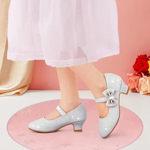 Vista 5 de Eithy Zapatos de vestir para niñas, tacón bajo con lazo, sandalias planas de verano para niños pequeñosniños grandes