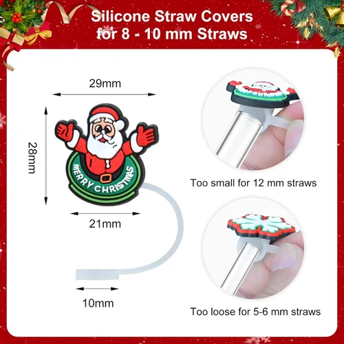 Vista 3 de Tapa superior de pajita de silicona de Navidad para vaso Stanley Cup de 30 y 40 oz, accesorios para termos, tapas de cubierta a prueba de polvo