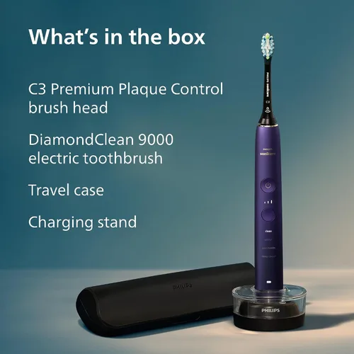 Vista 8 de Philips Sonicare 9000 Edición Especial Cepillo de dientes recargable, Negro/Morado, HX9911/91 1000% More Plaque Removal¹, Visual Pressure Sensor
