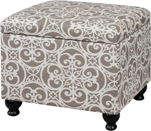Vista 19 de Adeco Otomana Almacenadora Colorida con Almacenamiento, Otomana de 53 cm de Lino con Reposapiés y Tapa con Bisagra con Patrón de Hojas Azules