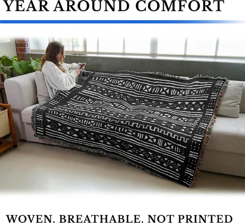 Vista 5 de Pure Country Weavers Manta de tela de barro, estilo africano, regalo cultural africano, manta tejida de algodón, fabricada en los Estados Unidos