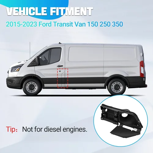 Vista 4 de Carcasa de bisagra de bolsillo para puerta de llenado de combustible + cubierta negra compatible con Ford Transit Vans 150 250 350 HD 2015-2023