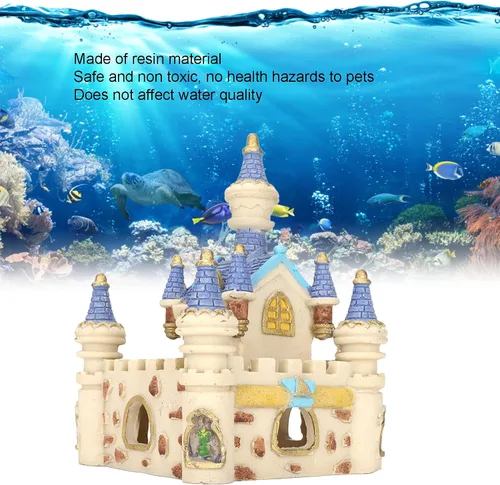 Vista 3 de Zerodis Decoración de castillo de resina para acuario, decoración de castillo de peces, decoración de castillo de resina, cueva, decoración de peces