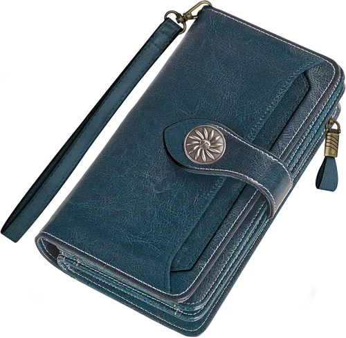 Vista 6 de Travelambo Cartera para mujer, de gran capacidad, con bloqueo RFID, de piel auténtica, cartera