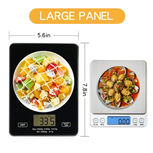 Vista 5 de Báscula de cocina digital para alimentos de 22.0 lbs/22 libras, carga USB con plataforma de vidrio templado impermeable, para perder peso, cocinar