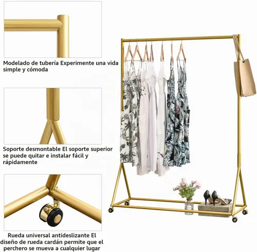Vista 3 de Percheros de Tubo Dorado Independientes, Perchero de Ropa Moderno de Metal Resistente, Perchero Fácil de Montar para Colgar en Boutiques