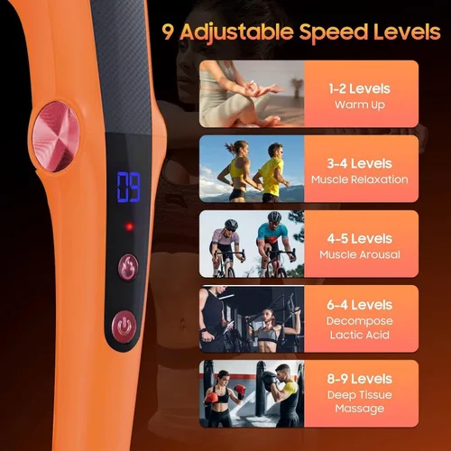 Vista 5 de Pistola de masaje con calor, masajeador muscular plegable, pistola masajeadora, pistola de masaje de percusión de tejido profundo, 9 velocidades
