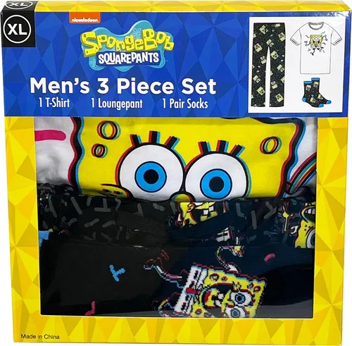Vista 2 de SpongeBob SquarePants mens 3-pc Lounge Set With T-shirt, Pant & Socks With Patrick, Sandy, Krabs & Squidward Sizes S-xl