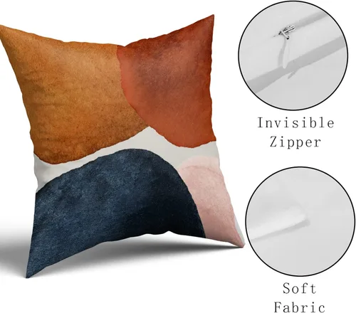 Vista 4 de Juego de 2 fundas de almohada bohemias de 16 x 16 pulgadas, color azul marino y naranja, modernas, con estampado geométrico abstracto