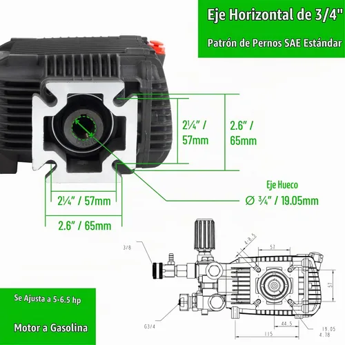 Vista 3 de Bomba de alta presión 3.1 GPM 3000 psi 6.5 HP con eje de 3/4 de pulgada para Cat General AR