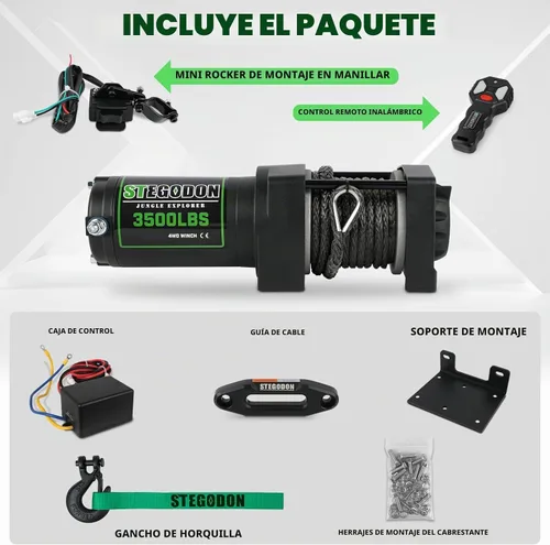 Vista 6 de Cabrestante eléctrico ATV UTV de 3500 libras, cabrestante eléctrico impermeable de 12 V, cabrestante eléctrico con control remoto con cable