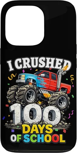 Vista 10 de I Crushed 100 Days of School - Monster Truck 100th Day Boys Case for iPhone 16