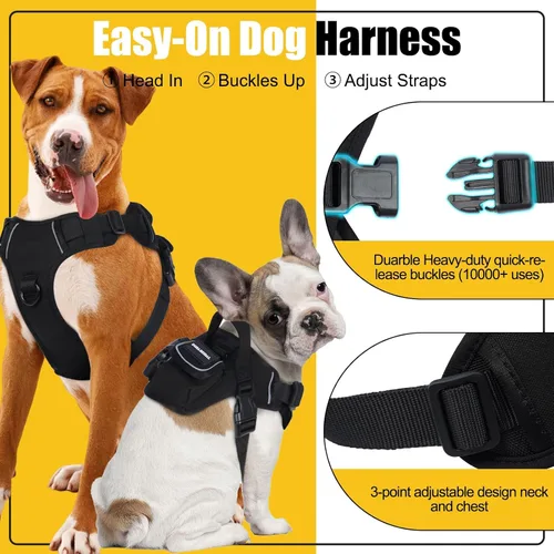 Vista 4 de Arnés para perros de tamaño pequeño, arnés de chaleco para perro sin tirones con asa de fácil control, arnés ajustable reflectante para perros que