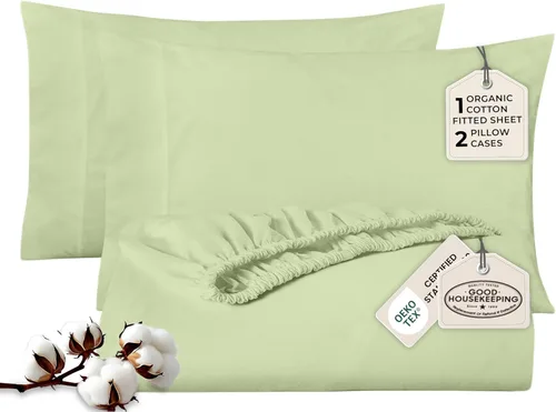 Vista 10 de Royale Linens Sábana bajera con funda de almohada, sábana bajera individual con 1 funda de almohada, 300 hilos, 100% algodón orgánico, se adapta a