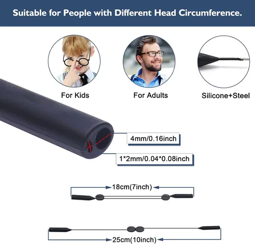 Vista 2 de Correa de soporte para lentes de sol – Correas ajustables para gafas de sol para niños – Soportes para gafas alrededor del cuello – Retenedor