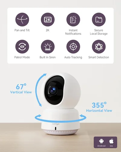 Vista 2 de Comfyer - Monitor para bebé/mascota para seguridad interior, monitoreo con aplicación para teléfono inteligente, resolución 2K QHD, seguimiento