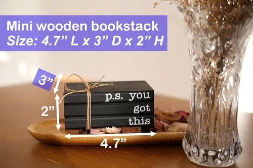Vista 2 de Linda decoración de escritorio de oficina, mini libros de imitación inspiradores de madera para decoración, regalos para mujeres y niños - P.S. You