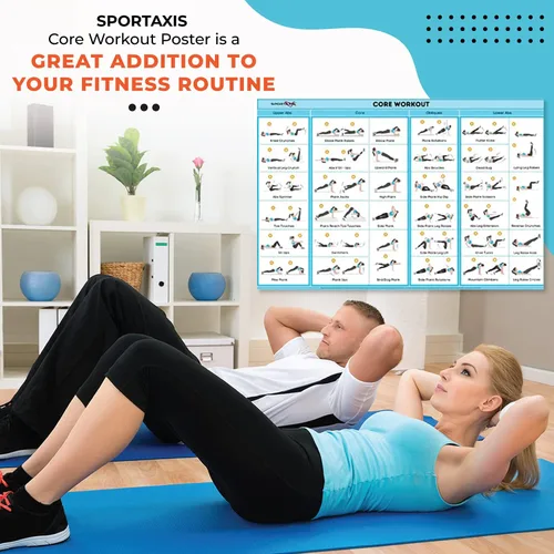 Vista 5 de SPORTAXIS Póster de entrenamiento básico con ilustraciones de colores, póster de pared laminado sin equipo para entrenamiento en casa, pósteres