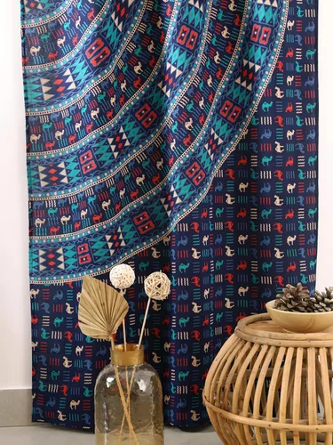 Vista 6 de Popular Handicrafts Cortinas hippie azul con mandala de camello de 100 pulgadas de largo para sala de estar o dormitorio, juego de 2 paneles