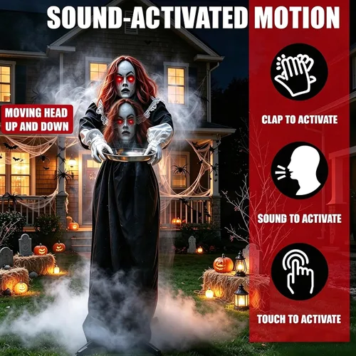 Vista 7 de 5.3 Ft Scary Halloween Animatronics Decorations Outdoor Life Size Maid
