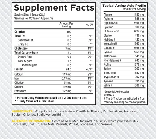 Vista 5 de Core Nutritionals ISO, 100% microfiltrado, cero rellenos artificiales, 0.88 onzas de aislado de proteína de suero de leche, 32 porciones
