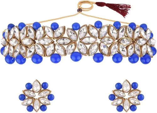 Vista 5 de Efulgenz Indian Bollywood Traditional Faux Kundan Pearl Beads Bridal Wear Necklace Earrings Maangtika Wedding Jewelry Set