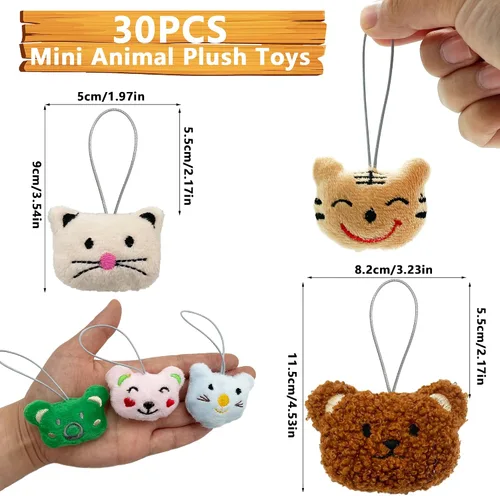 Vista 2 de XIPEGPA Juego de 30 juguetes de peluche de animales pequeños, llavero de juguete de peluche para recuerdos de fiesta, llavero adorno para bolsa