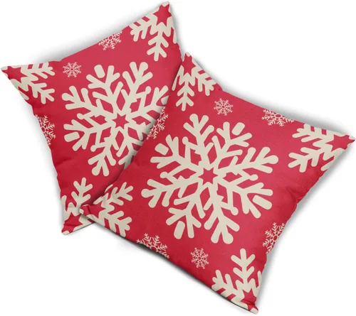 Vista 104 de Fundas de almohada decorativas de Navidad negras 40x40 cm con copos de nieve blancos de Navidad, juego de 2, temática rústica de invierno