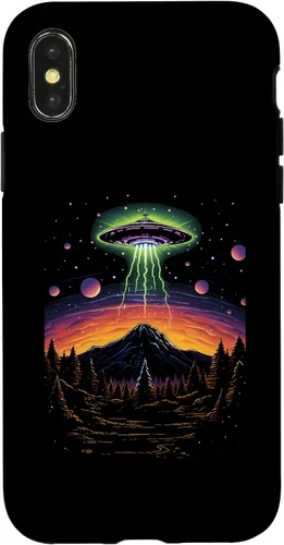 Vista 4 de iPhone 14 colorido OVNI Bright Mountain Lake Camping Alien Visitors Case
