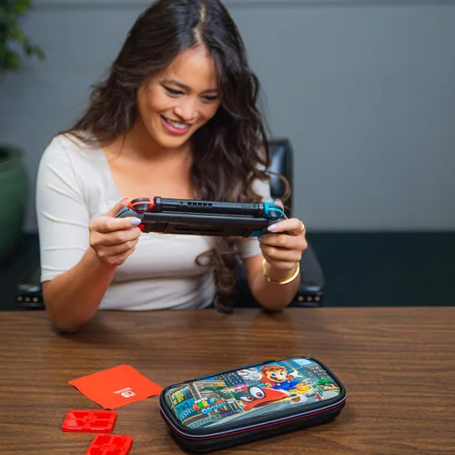 Vista 8 de Game Traveler Mario Odyssey Nintendo Switch Case - Switch OLED Case for Switch OLED Switch Switch Lite Adjustable Viewing Stand Bonus Game Case