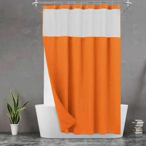 Vista 36 de N&Y HOME - Juego de cortina de ducha de punto gofre, forro de tela a presión y ganchos, para ducha pequeña, estilo hotel, ventana superior de malla