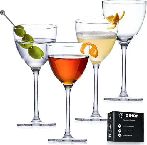 Vista 10 de Vasos de cóctel Nick y Nora de GIHOP, juego de 2 vasos de Martini soplados a mano de 5.8Oz, cristal 100% libre de plomo, vasos pequeños de cóctel