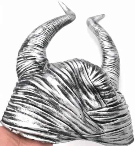 Vista 4 de Látex Horns - Disfraz de fiesta de Halloween para mujer Angelina Jolie sombrero de cosplay color gris plateado Gris plateado talla única
