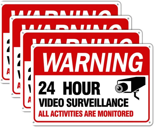 Vista 7 de Señal de videovigilancia, paquete de 4 letreros de cámara de seguridad de 12 x 8 pulgadas, material reflectante e impermeable, letreros