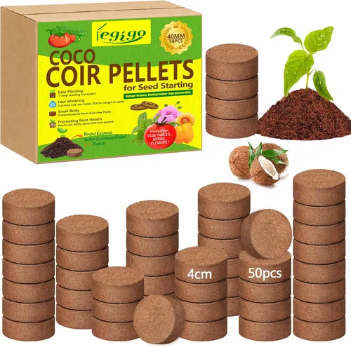 Vista 13 de Legigo 50 Pz 30mm de Fibra de Coco en Pellets para Mezcla de Suelo de Inicio de Semillas - Pods de Suelo de Fibra de Coco Orgánico para Plántulas