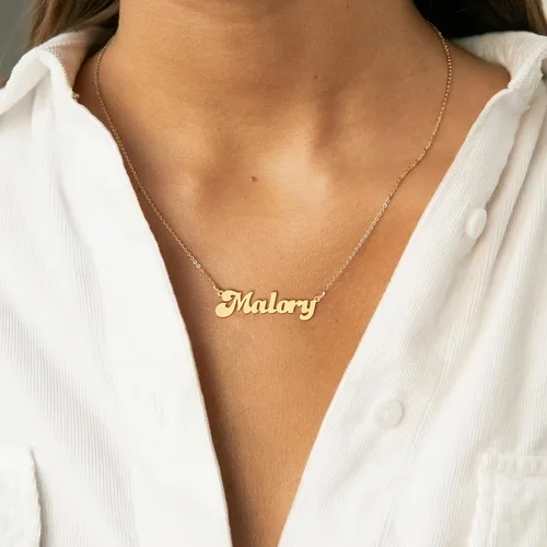 Vista 2 de Collar con nombre personalizado, collar con nombre personalizado con cadena de bordillo, collar con colgante chapado en nombre S925, regalo