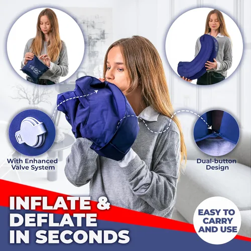 Vista 5 de able Almohada de viaje – Almohada de avión para reposo de cabeza, cuello y barbilla, almohada de cuello inflable y suave, material duradero