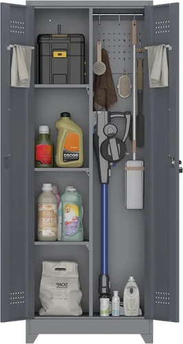Vista 10 de Armarios de Pared para Garaje, Gabinete de Pared de Metal para Garaje con Puertas con Cerradura, Gabinete de Almacenamiento con Cerradura y Estante
