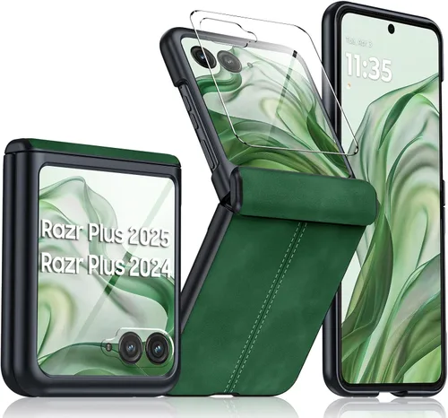 Vista 37 de para Samsung Galaxy Z Flip 7 Funda con protección de bisagras y protector de pantalla incorporado, funda de cuero mate de policarbonato ultradelgada