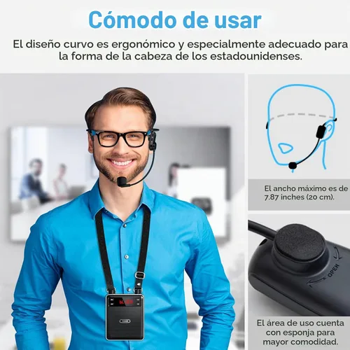 Vista 4 de TONOR Amplificador de voz recargable de 6000 mAh de 50 W, sistema PA personal Bluetooth con micrófono y cintura de auriculares inalámbricos, altavoz